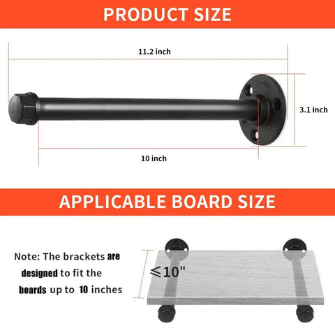 Industrial Iron Pipe Shelf Brackets 8 Inch Floating Shelves Tough As Nails Heavy Duty Metal Brackets Product Size Diagram