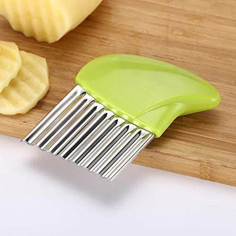 Lime-green crinkle-cut veggie knife with stainless steel wavy blades.