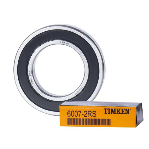 Top Shelf 2 Pack 6007 2Rs Deep Groove Ball Bearings 35X62X14Mm Double Rubber Sealed Chrome Steel displayed with box.