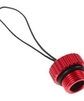 Red metal scuba tank valve cap with black strap, Scuba Tank Valve Cap And Dust Cover End Cap Protector For Air Cylinders, prevents dust.