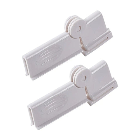 Jisader Two Pack Milk Carton Sealing Clips With Rotating Design For Boxed Drinks And Food Bags. Durable white plastic clips.