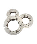Three 304 stainless steel circular hinge flanges with mounting holes for 34mm bore