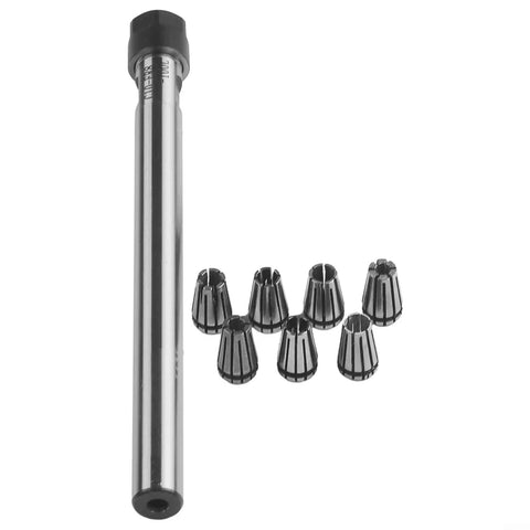 Beefy Steel ER8 Collet Chuck Holder Set 100L Straight Shank 7Pcs Spring Collet Set on white background