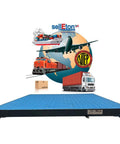 Heavy Duty Industrial Floor Scale NTEP Certified Five By Five Foot Platform For Pallets And Shop Gear Built Like A Beast With Anti Slip Diamond Surface and Crisp Digital Readout 2500 Lb Load Limit on blue platform
