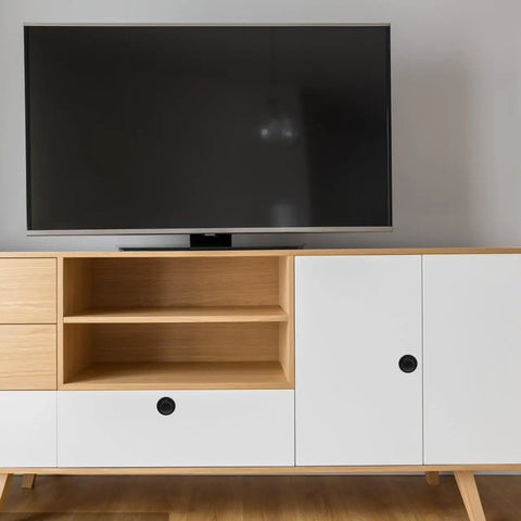 Modern TV stand with Six Pack Embedded Retractable Spring Knobs Zinc Alloy Cabinet Door Pulls Hidden Handle For Cabinets Drawers Dressers Cupboards Perfect For Modern Furniture Renovation And Easy Smooth Grips.