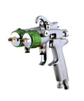 Dual Nozzle Pneumatic Air Spray Gun With Pressure Feed Cup Lays Down Buttery Smooth Coats Every Time And Covers Ground Fast for easy painting.