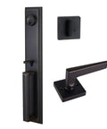 Reversible Double Door Handle Set With Deadbolt And Lever, 16.5 Inch Oil Rubbed Bronze Security Entrance Lock, Left Or Right Handed
