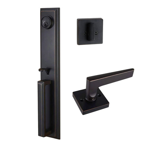 Reversible Double Door Handle Set With Deadbolt And Lever, 16.5 Inch Oil Rubbed Bronze Security Entrance Lock, Left Or Right Handed