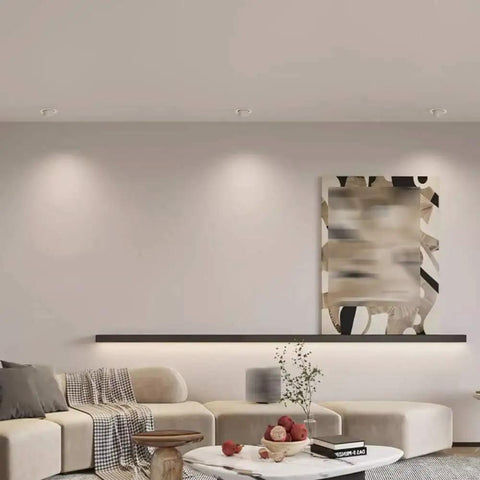 Living room featuring ELUKHT White LED Gimbal Downlight - Dimmable Recessed Lighting Kit for Home & Commercial Spaces,30w-White Light.