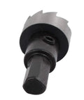 Close-up of a Tough As Nails 19mm Hole Saw Kit With 65mm Length And 15mm Cutting Depth, featuring HSS steel and hex shank.