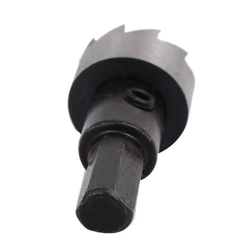 Close-up of a Tough As Nails 19mm Hole Saw Kit With 65mm Length And 15mm Cutting Depth, featuring HSS steel and hex shank.