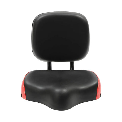 Ultra Comfy Bike Seat Pad With Adjustable Backrest For Bicycle And Tricycle Wide Foam Cushion Saddle With Soft PU Surface Universal Back Rest Replacement Cushion For Electric Bikes Durable And Supportive Black Red, black-red PU bike seat with backrest