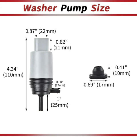 Heavy Duty Windshield Washer Pump Fits Bmw E90 E60 525i 328i 325xi M3 M5 M6 With Grommet size diagram including measurements.