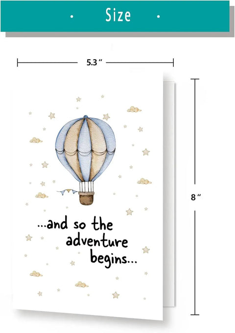 Hot Air Balloon Adventure Baby Shower Card For New Parents Funny Congratulations Card Blank Inside 8x5.3 Inch Size With Envelope