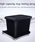 Heavy Duty High Velocity Misting Pedestal Fan With Three Adjustable Speed Settings And Rock Solid Construction To Keep It Fresh On Burnin Summer Days Ideal For Gym Spaces Outdoor Patios Or Industrial Warehouses with large capacity tank for mist.