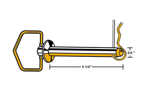 Illustration of Swivel Handle Hitch Pin Beefy Heavy Duty Steel Lock Pin 3/4 Inch By 4-1/4 Inch Heat Treated Yellow Zinc Finish