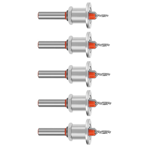 5 Pieces Tapping Screw Drill Bit Alloy Steel W/Adjustable Positioner, 8mm shank, designed for wood projects and cabinetry