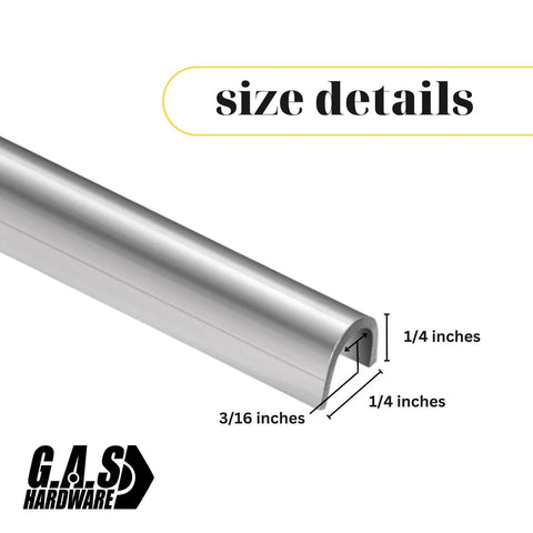 Snap On One Quarter Inch Stainless Steel Sliding Glass Door Track Cover Repair For Patio Doors Replacement Track Cover To Fix Worn Tracks And No More Sticking Doors And Get Smooth Gliding 6 Feet Long, showing size details including 1/4 inch width and height.