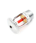 Top Shelf Pendent Fire Sprinkler Head Built Tough For Blazing Fast Activation At Sixty Eight Degrees Celsius, metallic design with red glass element.