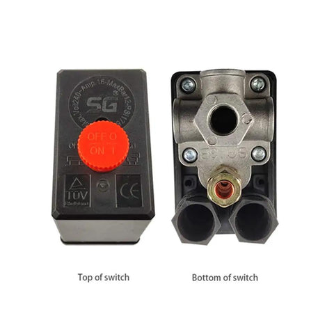 Four Port Air Compressor Pressure Switch Control Valve For Auto Regulation 90 To 120 PSI 110 To 240V Wide Voltage with Red On Off Knob