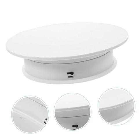 Autonomic Electric Rotating Display Stand For Jewelry Watches And Collectibles With Adjustable Speed Smooth turntable, white ABS material, top view.