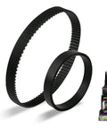 Replacement Belt Set For PowerForce PowerBrush Pet XL 3071 And TurboClean DualPro Pet 3067 30673 3072 3109 Carpet Cleaner, two black elastic rubber belts shown with vacuum cleaner.