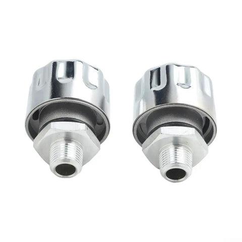 2 Pc Npt Threaded Breather Cap Reducer For Hydraulic Oil Tank With 40 Micron Filtration To Balance Pressure Reduce Overheating Risks Extend Lifespan Built From Rust Resistant Carbon Steel And Aviation Aluminum Alloy For Easy Installation In Harsh, showing two silver threaded caps.
