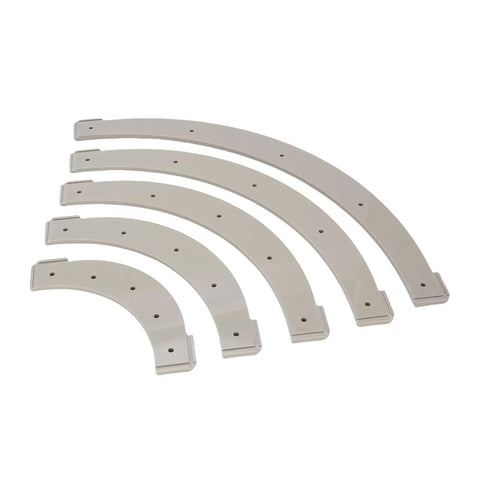Slick Radius Router Templates For Woodworking Jigs With Five Precise Settings R100 To R300 Includes Restrictor Bits Trim Blades And A Tough Storage Case For Zero Sweat Cabinet And Furniture Builds, showing five plastic templates.
