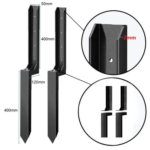 Heavy Duty Fence Post Repair Kit For Leaning Wooden Supports Quick No Dig Fix To Straighten Wobbly Fences detail of thick coated steel anchors