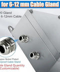 Heavy-Duty Stainless Steel Junction Box for Control Panels with 3 cable glands visible, 50x50x20 cm, 304 stainless steel enclosure