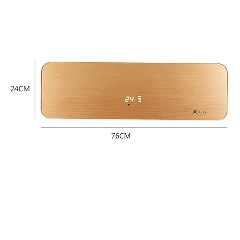 No Hassle Kickin Wall Mounted Space Heater With Remote Timing 3000 Watt Electric Radiator in gold finish, 76cm by 24cm size.