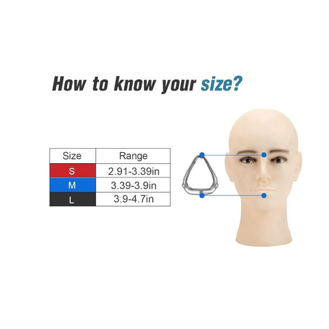 Size guide for 2 Pack Replacement Cushion For AirFit F20 Large CPAP Mask with mannequin and size chart.