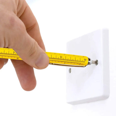 Hand using 6 In 1 Multitool Pen Gift for Him And Dad to tighten screw on white electrical cover