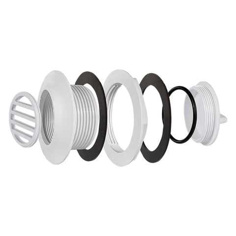 Exploded view of Transom Drain Plug Scupper Valve Stopper Dockside Must Have For Boats And Yachts Universal Accessory With Seal Rings White