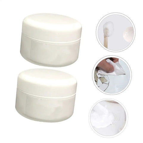 Two Piece Tile Repair Kit With Ceramic Repair Paste Quick Dry Adhesive For Cracked Tiles Porcelain Bathtub Enamel Sink Easy Fix No Fuss Strong Bond Long Lasting Repair with two white containers and application shown.
