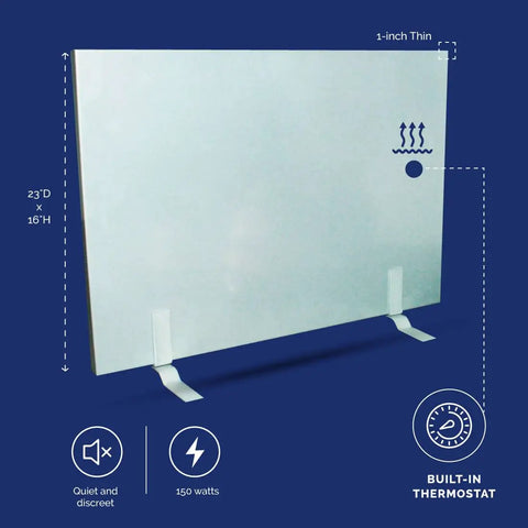 Legs Flat Panel Heater For Desk Or Wall Mount Ultra Slim One Inch Thick Low Wattage 150W Radiant Heating Space Heater