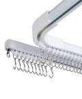 Heavy Duty Aluminum Ceiling Curtain Track System For Room Dividers With Hooks Corner Connectors And Top Brackets 12 To 18 Ft Track Set In White Built For Busy Biz Spaces, white aluminum ceiling track with hooks