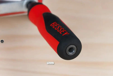 Close-up of handle from KRE3550 50 Inch Parallel Clamp In K Body REVO Series With 1700 Lbs Nominal Clamping Force Beefy Spreader