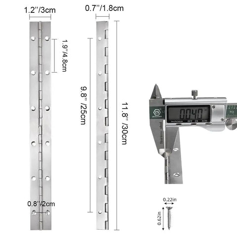 Six Pack 12 Inch Piano Hinge Heavy Duty Continuous Hinge With Pre Drilled Mounting Holes For Cabinets Boat And Marine Doors Top Shelf 304 Stainless Steel dimensions and measurements
