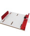 Heavy Duty Table Saw Crosscut Sled With Adjustable Aluminum Track Fence For Bullseye Alignment, featuring red aluminum rails.