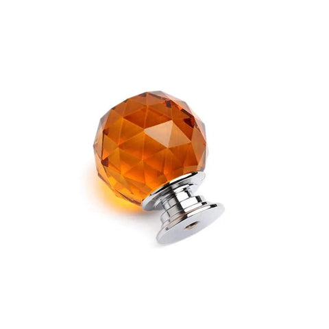 Single round 30mm orange glass crystal knob for cupboards and drawers, part of the Six Pack Round Diamond 30mm Orange Glass Crystal Cabinet Knobs.