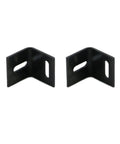 Two black powder coated cast iron L clip braces from the 20 Pack Heavy Duty L Clip Braces For Wood Tables And Cabinets.