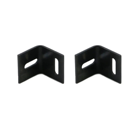 Two black powder coated cast iron L clip braces from the 20 Pack Heavy Duty L Clip Braces For Wood Tables And Cabinets.