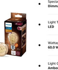 Vintage Edison Style Led Bulb 60W Equivalent Amber 2000K Warm Glow A19 Dimmable Flicker Free 400 Lumen Bulb packaging