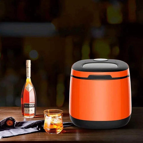 Portable Countertop Ice Maker Machine Rapid Six Minute Freeze Boosts Weekend Crews With Forty Four Pounds Daily Compact Electric Ice Cube Builder Effortless Setup Vibe Friendly Design For Home Bars And Lazy Backyard Getaways Reliable on a bar counter with drink.