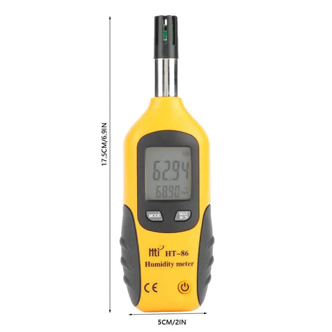 2 In 1 Temperature Humidity Meter Portable Digital Hygrometer Thermometer with Wet Bulb Dew Point Double Display in yellow casing