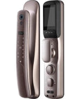 No Sweat Smart Door Lock With Fingerprint Access App Remote Control, bronze finish, biometric scanner, and live view camera.