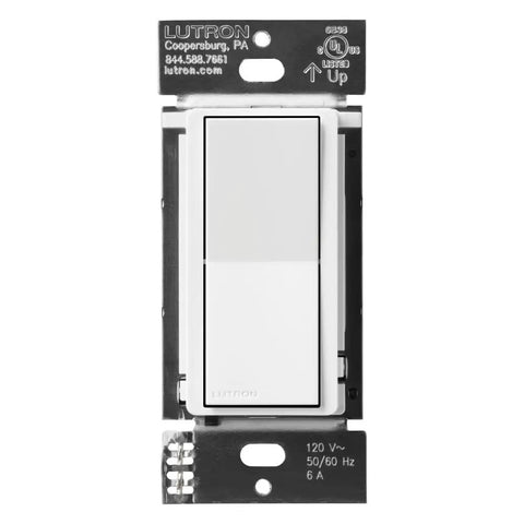 Caseta Smart Claro 3 Way Accessory Switch Pair With Diva Dimmer Or Claro Smart Switch, white switch front view