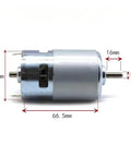 No Nonsense DC 12V 775 RS775 Motor with dimensions 66.5mm x 42mm x 16mm for smooth robot kits and weekend projects.