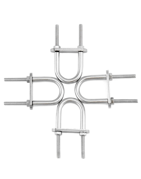 Four marine stainless steel U bolts with nuts and plates